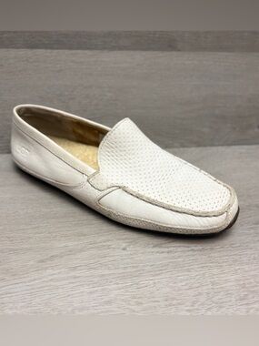 UGG Henrick Driving Loafer Perforated White Leather Slip On Moccasin Shoe 11.5